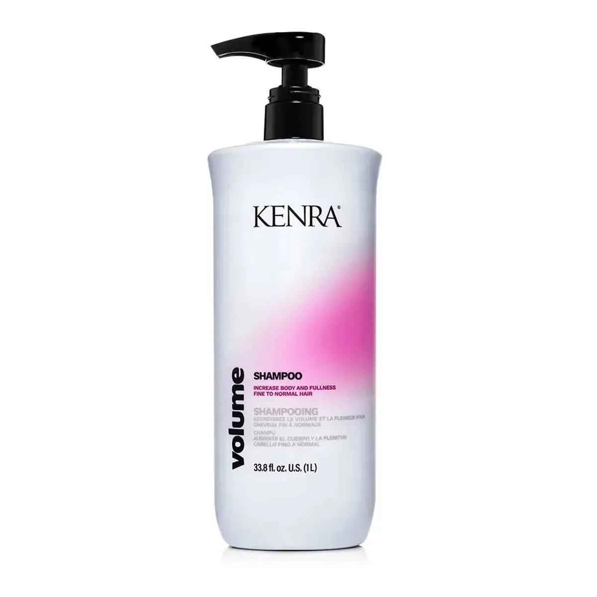 White cylindrical 33.8oz bottle with red Kenra Volume Shampoo label
