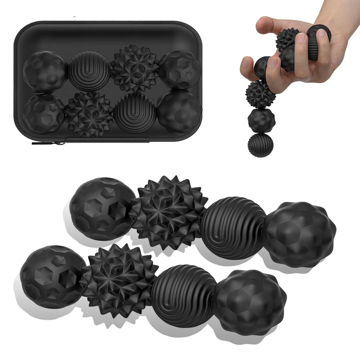 Large Magnetic Sensory Fidget Ball Toy, 8 Pcs Silicone (Black, Large) — product photo