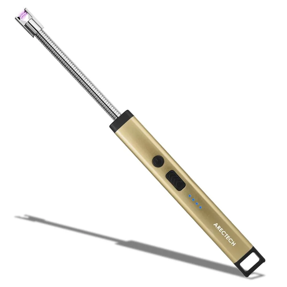  ARECTECH Electric Arc Lighter Gold 4.1in 360 Rotatable Neck USB Rechargeable LED Light — product photo
