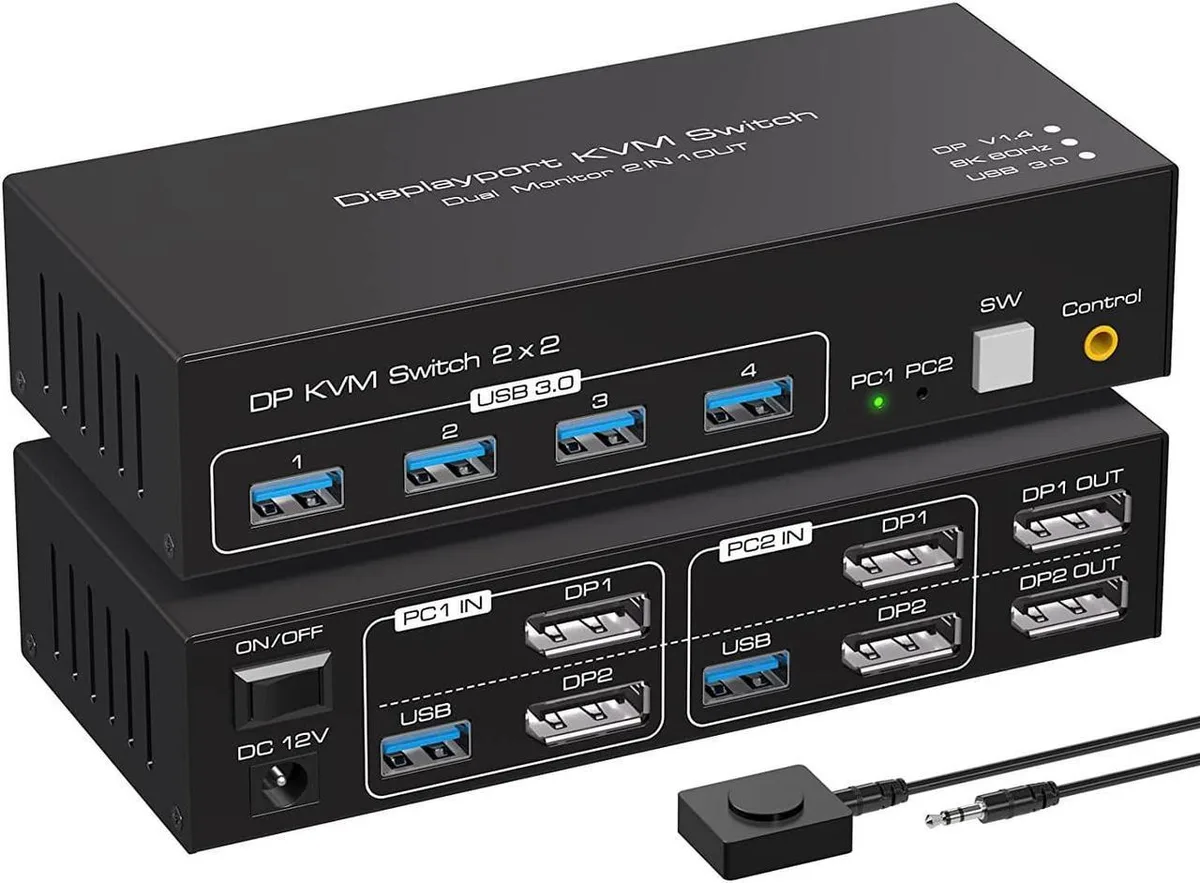 Vszerda Vszerda 2-Port Dual Monitor DP 1.4 KVM Switch 8K60 4K120 4×USB 3.0 — product photo
