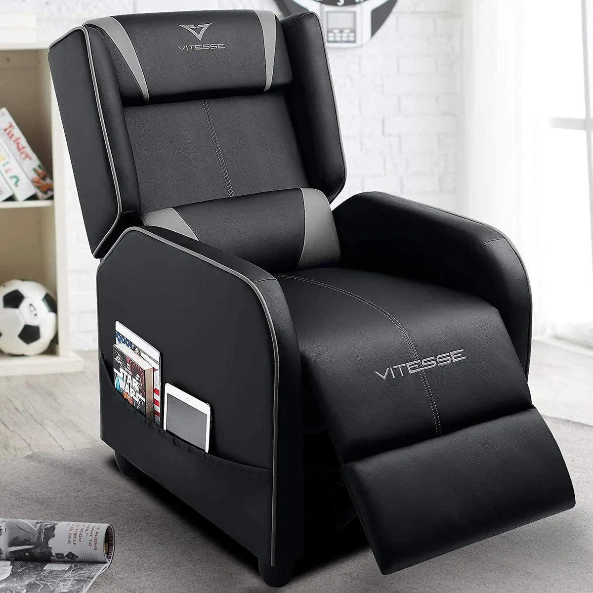 Vitesse Vitesse Gaming Recliner Chair Grey 90-180° 300 lbs — product photo