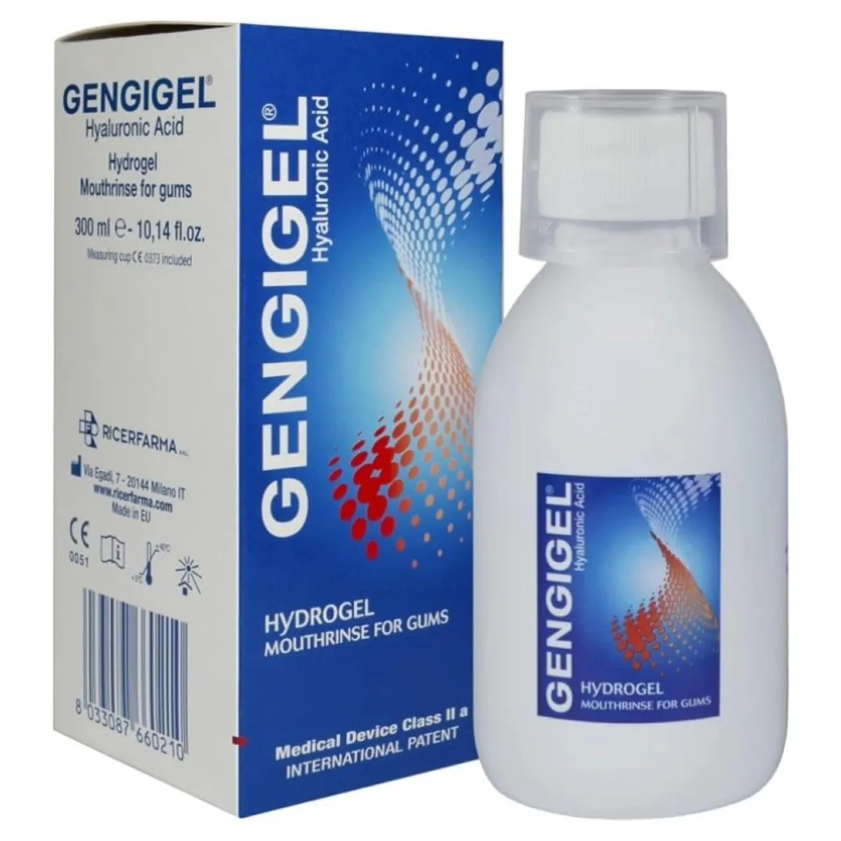 White 300 ml mouthrinse bottle with mint liquid