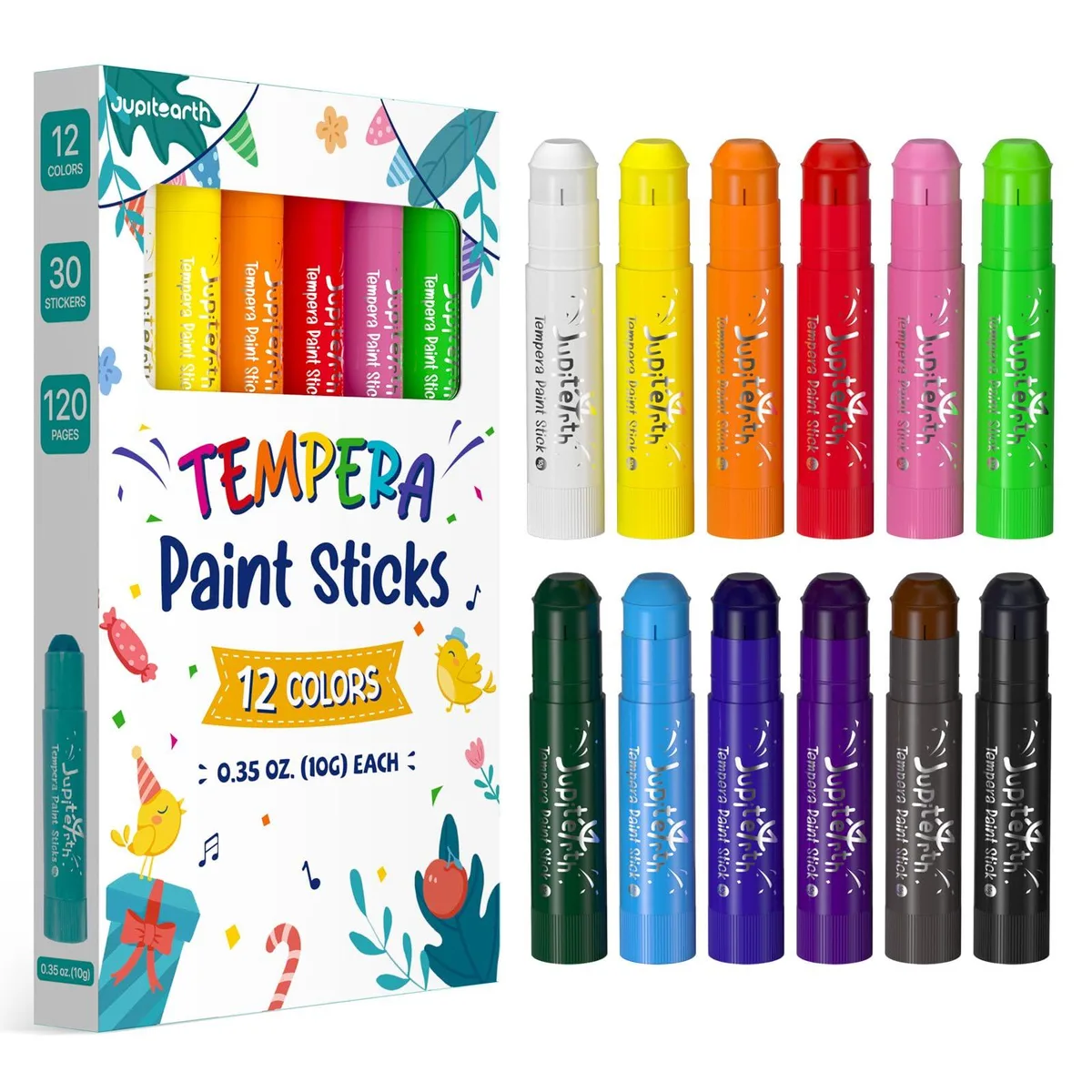  JUPITEARTH JE-DCHB-12-DL 12-color tempera paint sticks fine art — product photo