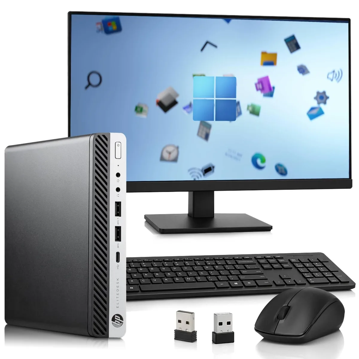 HP HP EliteDesk 800 G5 Mini PC i7-9700T 8GB 256GB SSD 24" Monitor Windows 11 Pro — product photo