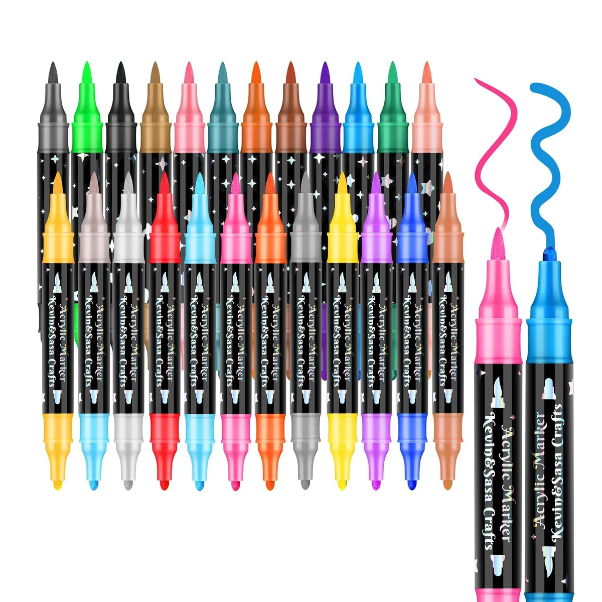 24 Colors Dual Tip Acrylic Paint Marker Pens Set — product photo