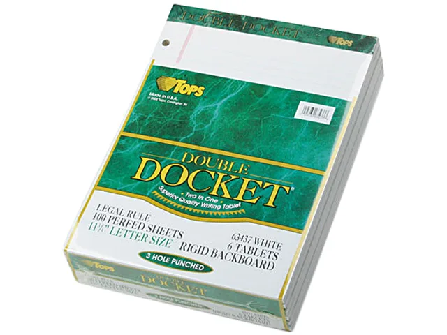 TOPS TOPS 63437 Double Docket Ruled Pad, Legal Rule, Letter, 6 × 100-Sheet Pack — product photo