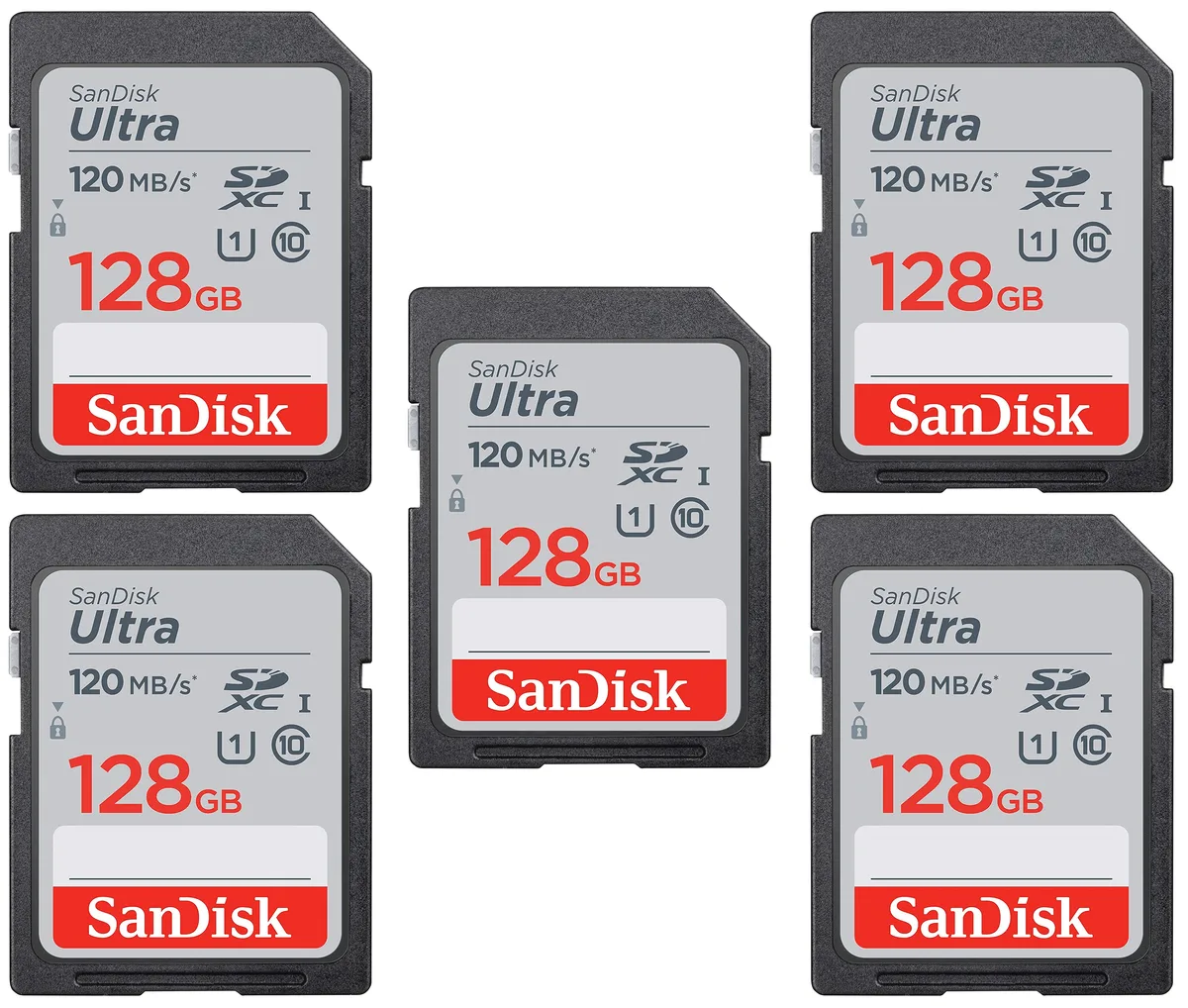 SanDisk SanDisk Ultra 128GB SDXC SDSDUN4-128G-GN6IN Class 10 5-pack with Cases — product photo