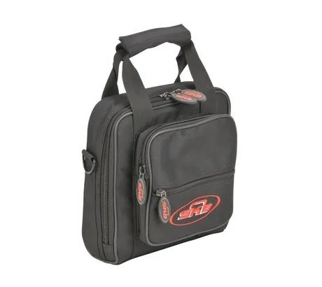 Black padded mixer bag rectangular shape dual zippers shoulder strap exterior pocket
