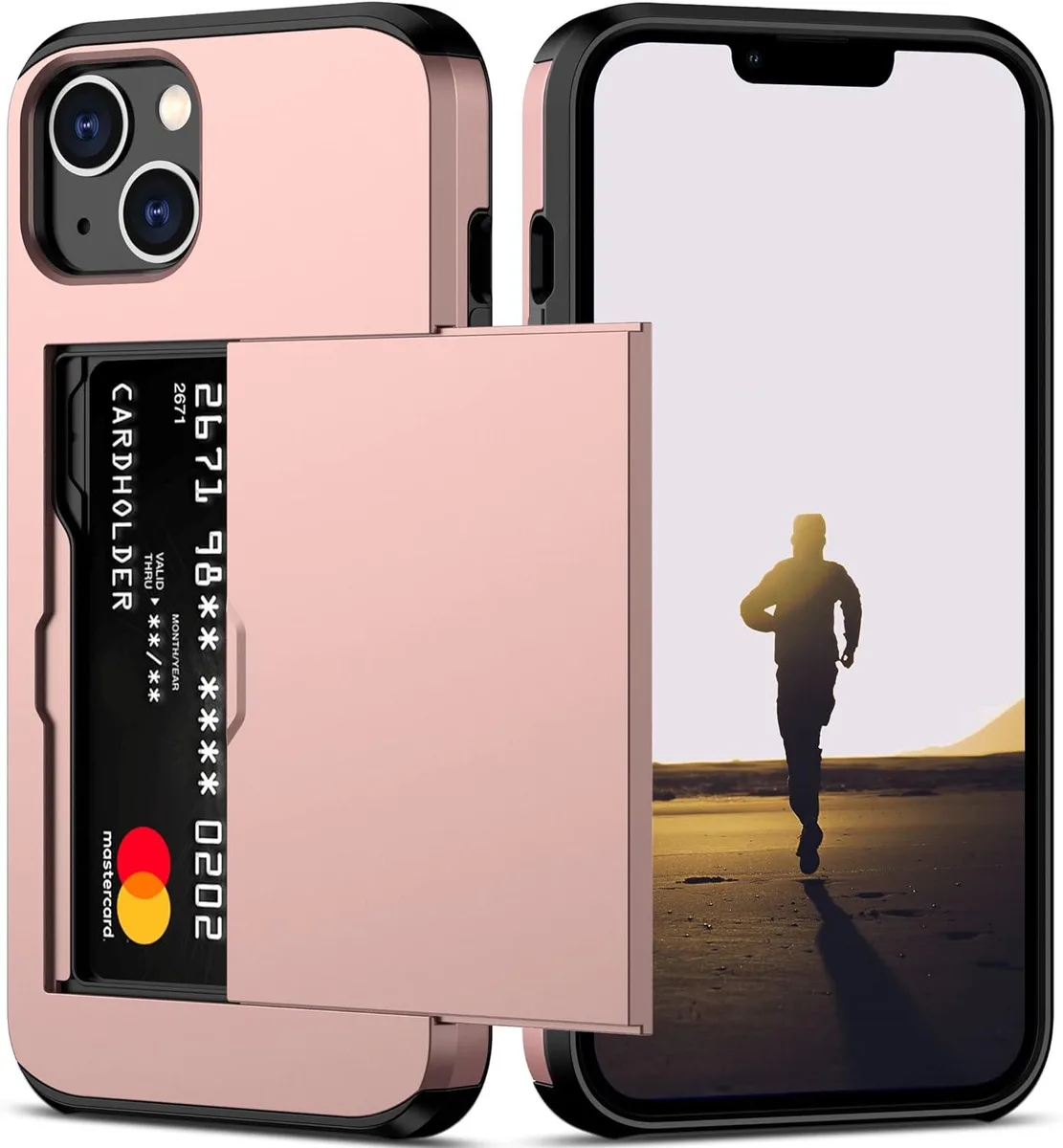 TAURKENAM TAURKENAM iPhone 13 Case Card Holder Dual Layer Shockproof Rose Gold — product photo