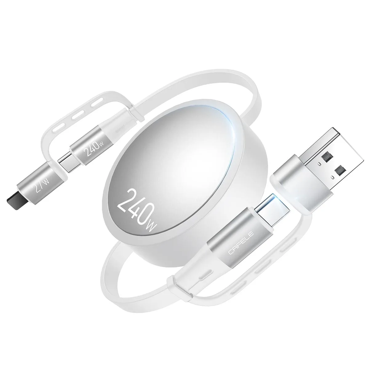 Mobee Mobee Retractable 4-in-1 Charging Cable 240W 3.9 ft White — product photo
