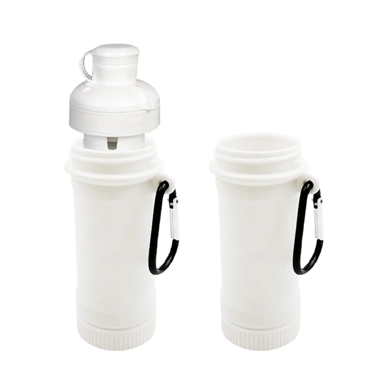 Two white plastic cartridge holders with carabiner clips