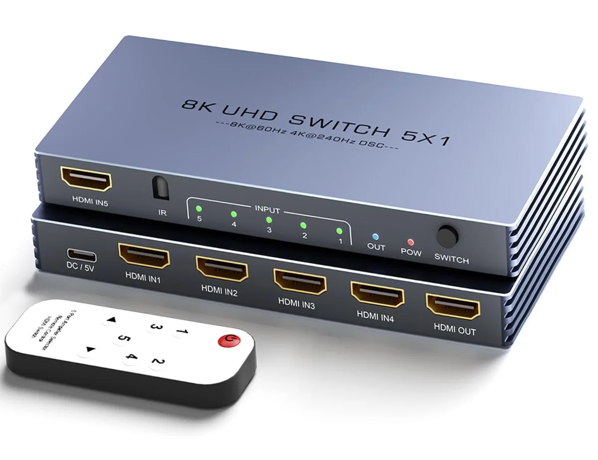 BUCIER BUCIER HDMI501-4K240Hz-C 5×1 HDMI 2.1 Switch 8K 60Hz 4K 240Hz Remote — product photo