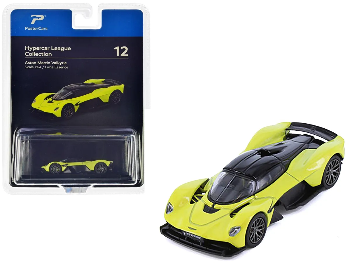 PosterCars PosterCars Aston Martin Valkyrie Lime Essence Yellow Metallic Black Top 1/64 Diecast — product photo