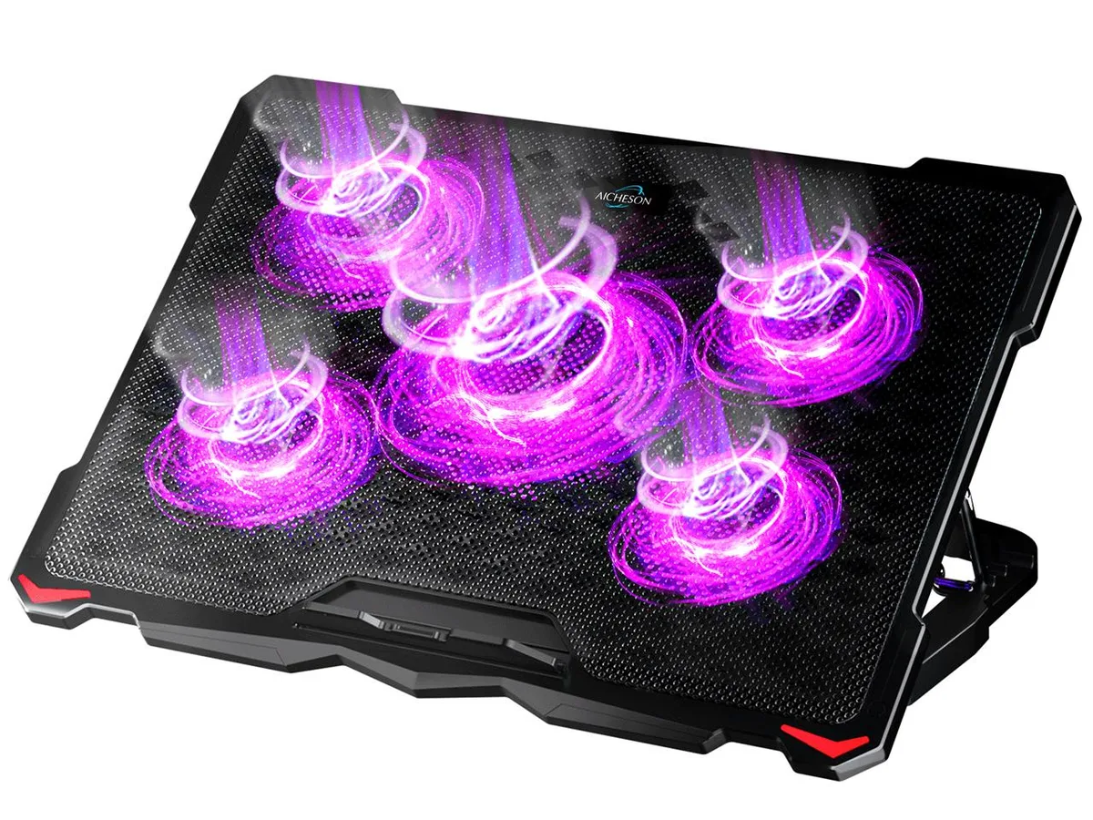 AICHESON AICHESON S035 laptop cooling pad 5 fans purple lights — product photo
