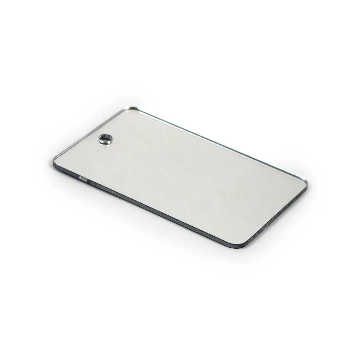 Rectangular silver acrylic mirror with lanyard hole
