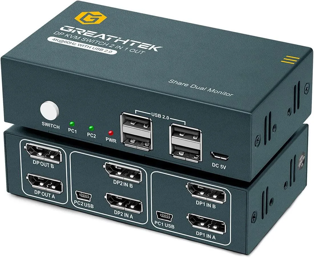 FOCUSTEC FOCUSTEC DP KVM Switch Dual Monitor 2 Port 4 USB 2.0 4K@60Hz — product photo