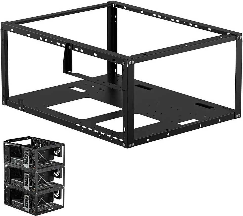 Open-frame test bench chassis, sandblasted metal frame, stackable design