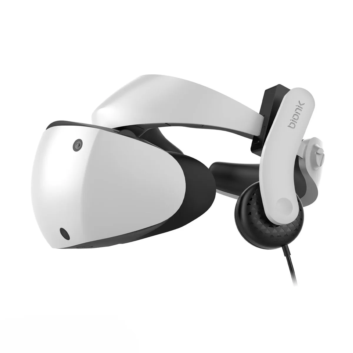 White and black on-ear headphones with retractable 3.5 mm cable, flip-up ear cups and soft over-ear cushions