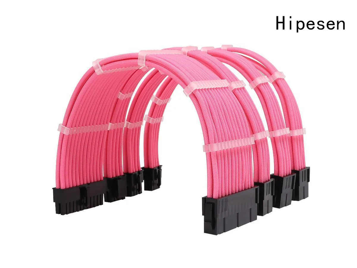 Qinghai Electronics Qinghai Electronics Sleeved PSU Extension Kit Pink 18AWG 30cm 24-pin 4+4-pin 6+2-pin x2 — product photo