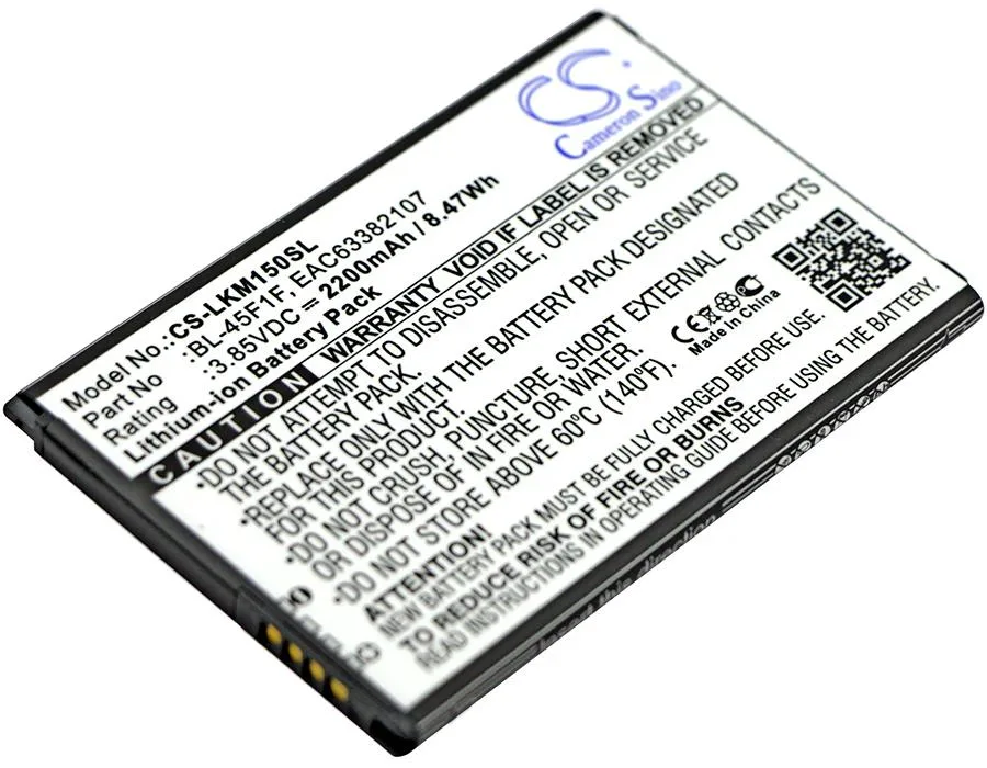 Rectangular replacement battery with gold contacts and printed label