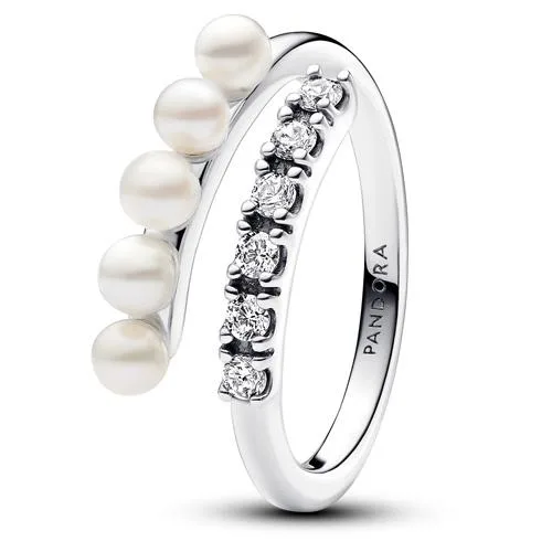 PANDORA PANDORA Treated Freshwater Cultured Pearls &amp; Pave Open Ring sterling silver — product photo