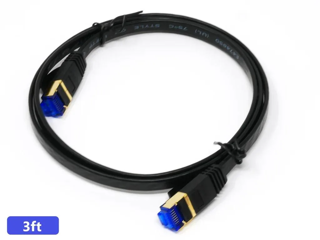 QualGear QualGear QG-CAT7R-3FT-BLK Cat 7 RJ45 Flat Ethernet Cable 3 ft Black — product photo