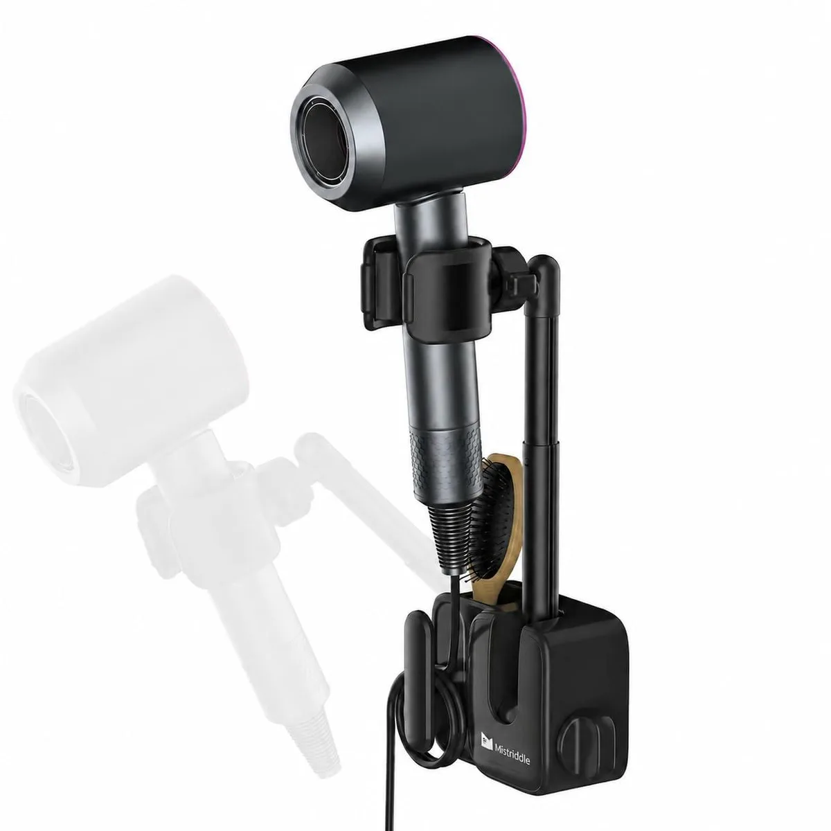  Hands Free Hair Dryer Holder Wall Mount Anti-Shake Adjustable Arm Black — product photo