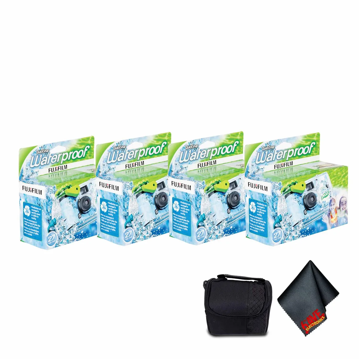 FUJIFILM FUJIFILM QuickSnap 800 Waterproof 35mm Disposable Camera 27 Exposures 4 Pack with Cloth — product photo