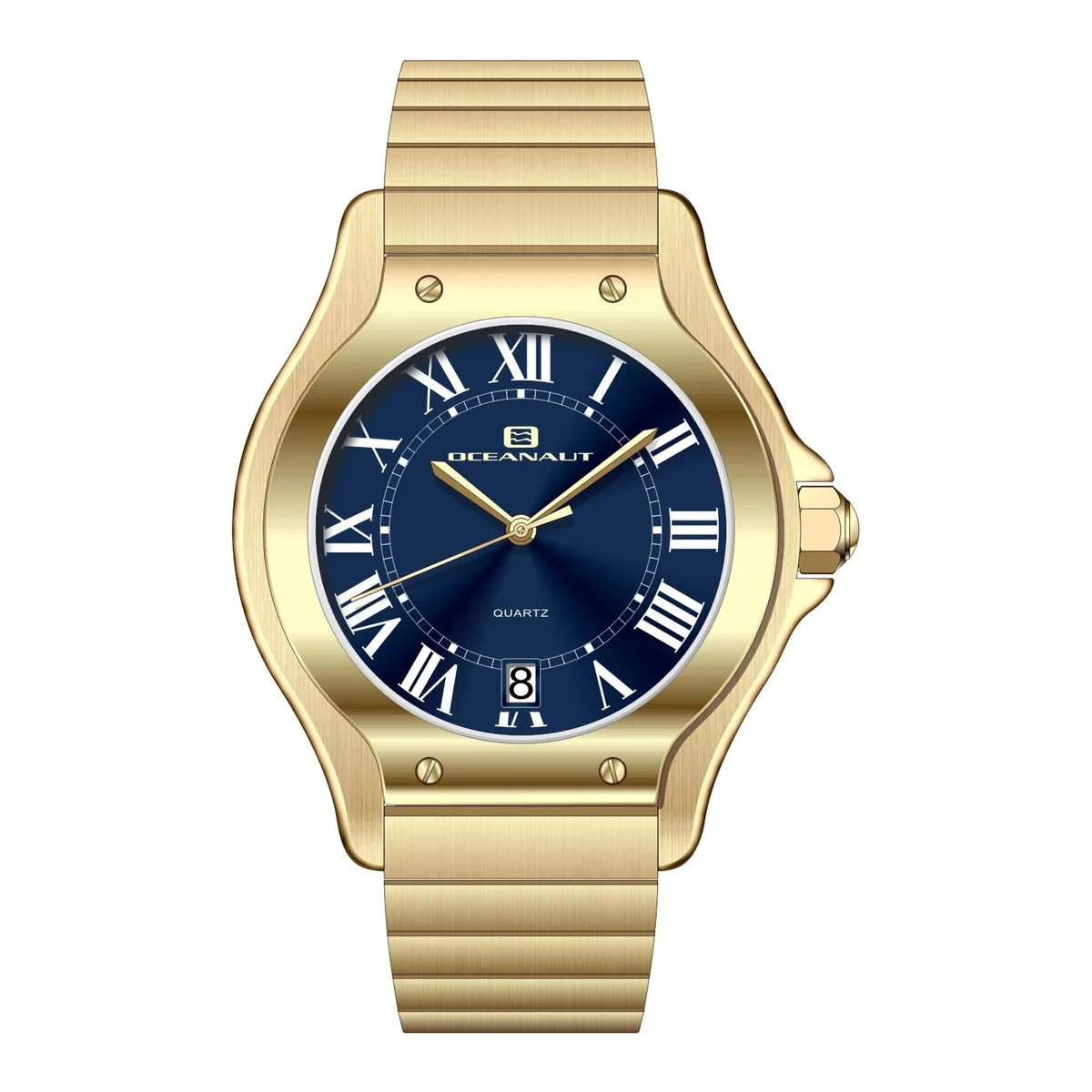 Stainless steel watch with blue dial and metal bracelet