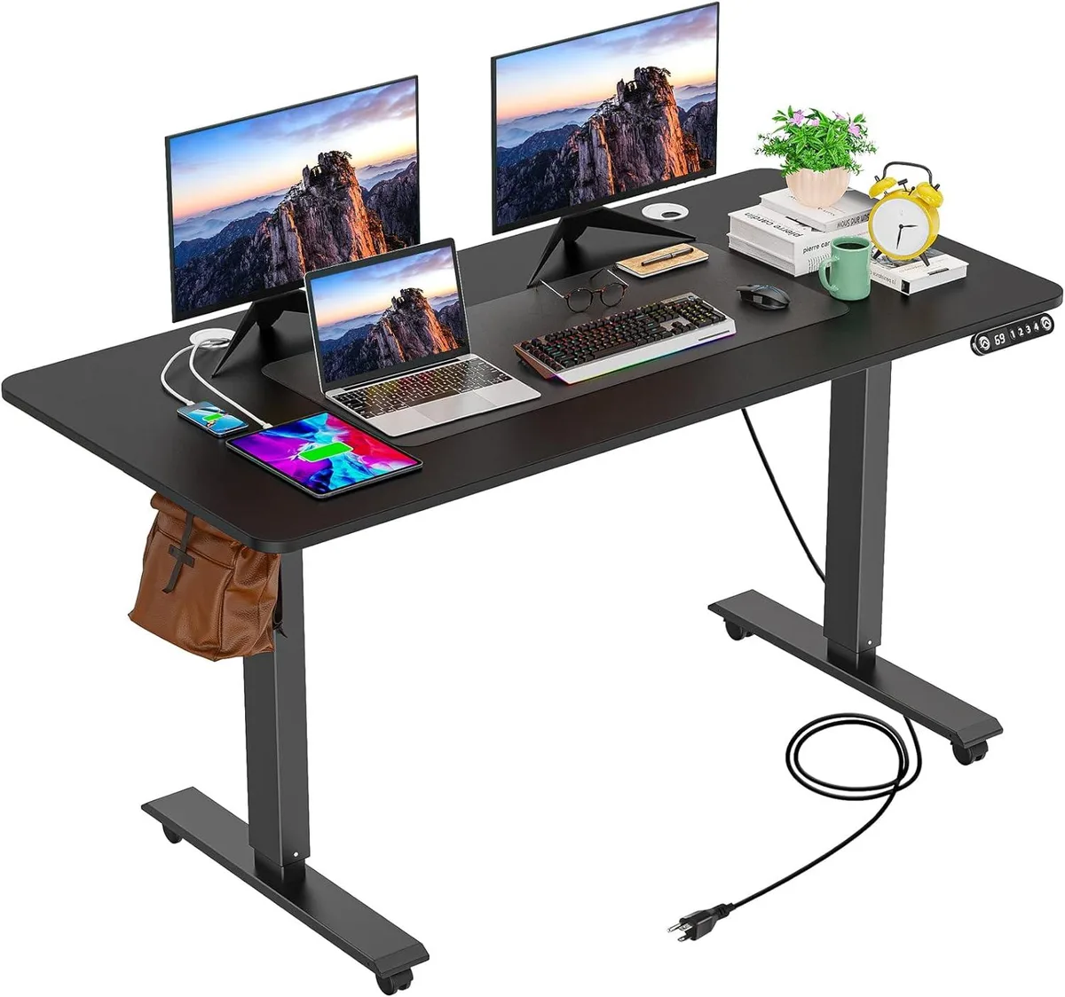 BFKK BFKK Electric Standing Desk 55in with Charging Station, 27.2-45.3in Range — product photo