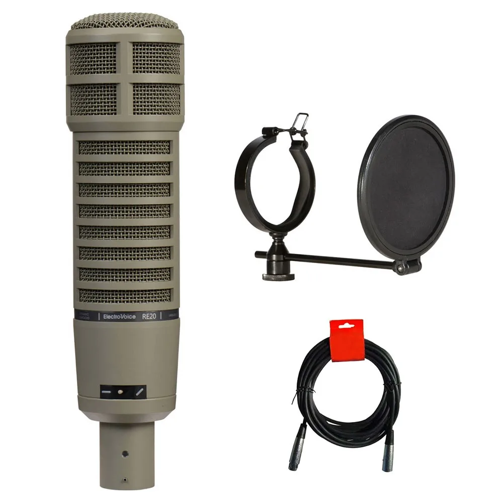 Electro-Voice Electro-Voice RE20 Broadcast Microphone Fawn Beige Bundle with Pop Filter and XLR Cable — product photo