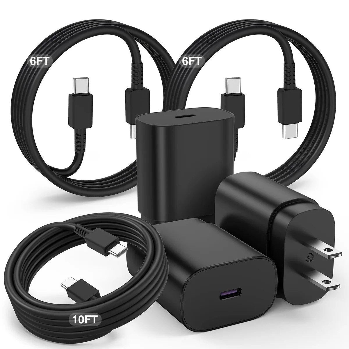 KEHIPI KEHIPI CA-57T 25 W USB-C charger with 6 ft, 6 ft & 10 ft cables — product photo