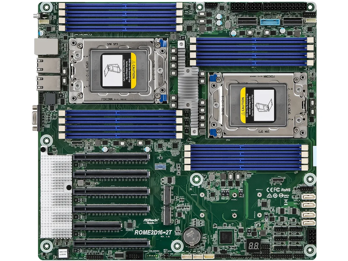 ASRock Rack ASRock Rack ROME2D16-2T EEB server motherboard dual SP3 16 DIMM 2x10GbE — product photo