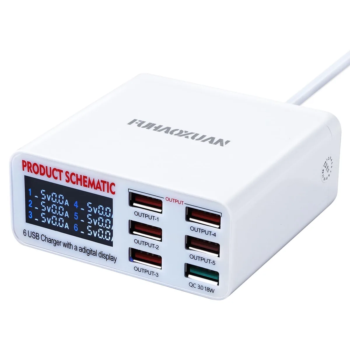 KEHIPI KEHIPI WLX-896 40w 6-Port USB Charger 5USB+1QC3.0 Bright White — product photo