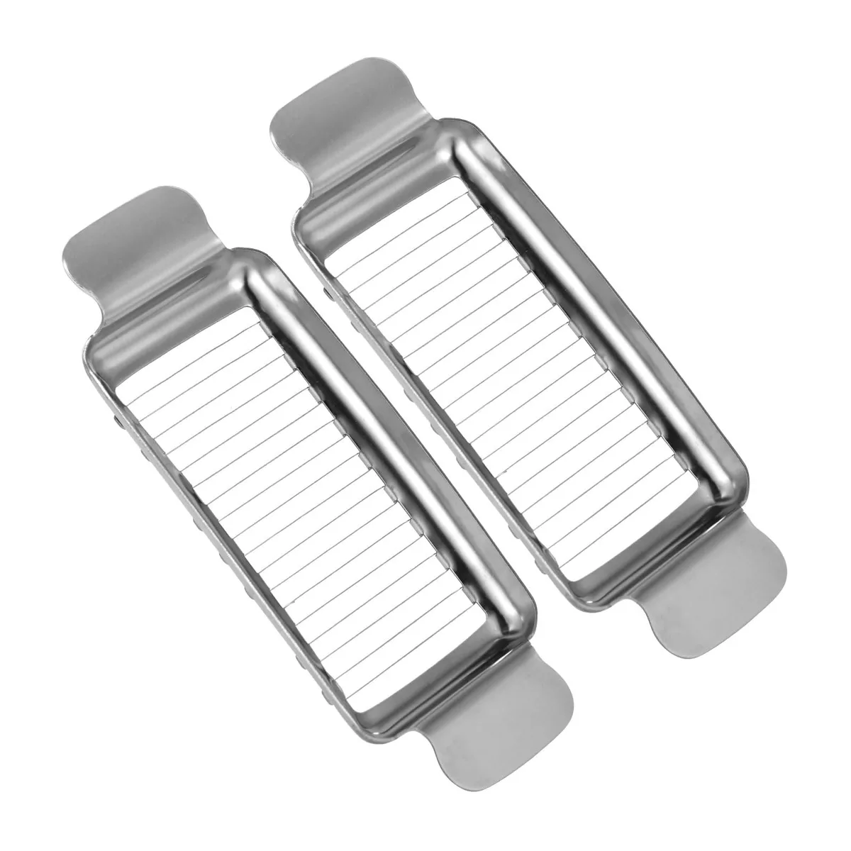 Two stainless steel wire slicers with mirror-polished finish and clear storage box