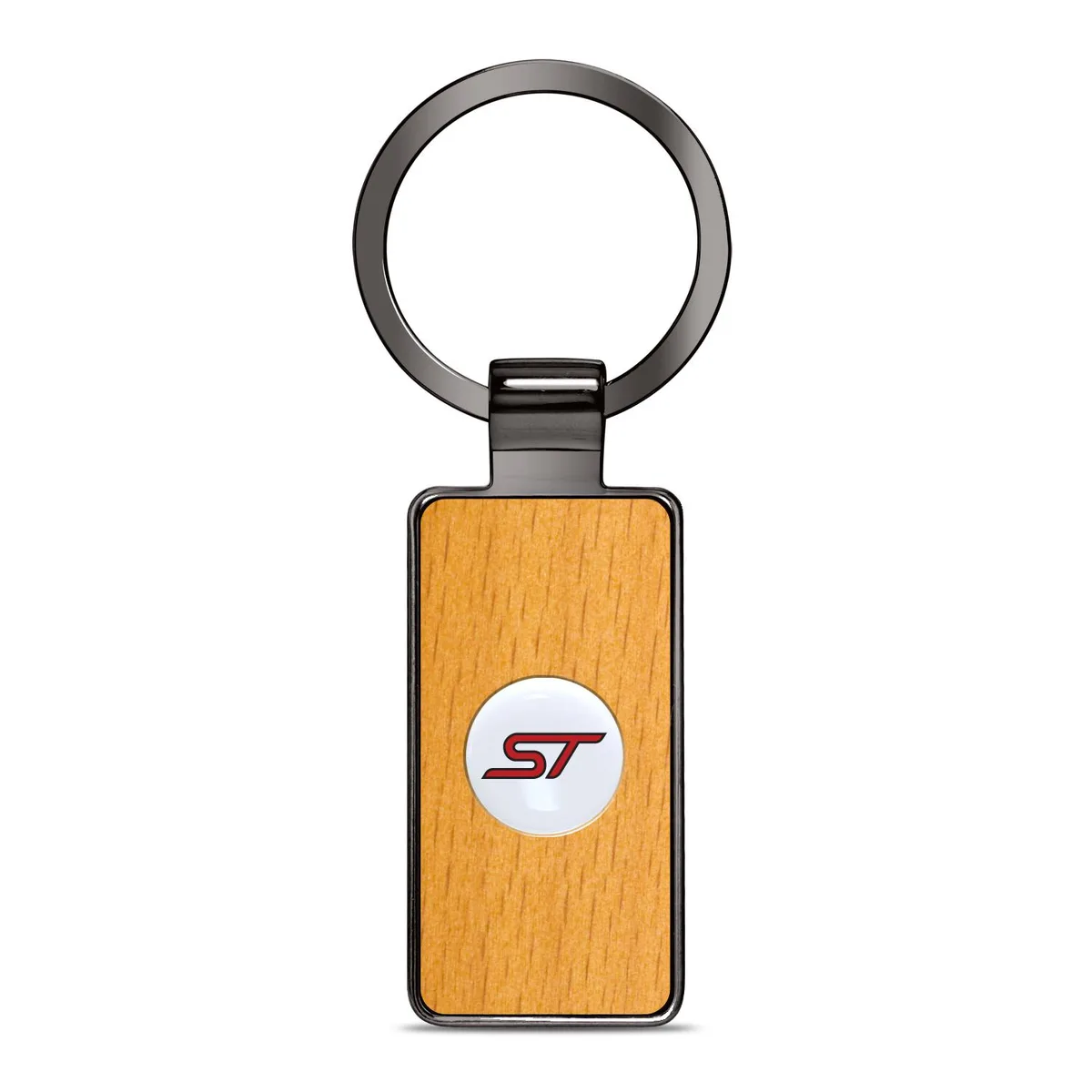 iPick Image, LLC iPick Image, LLC Ford ST Roundel Logo White Maple Wood Gray Gunmetal Metal Case Key Chain — product photo