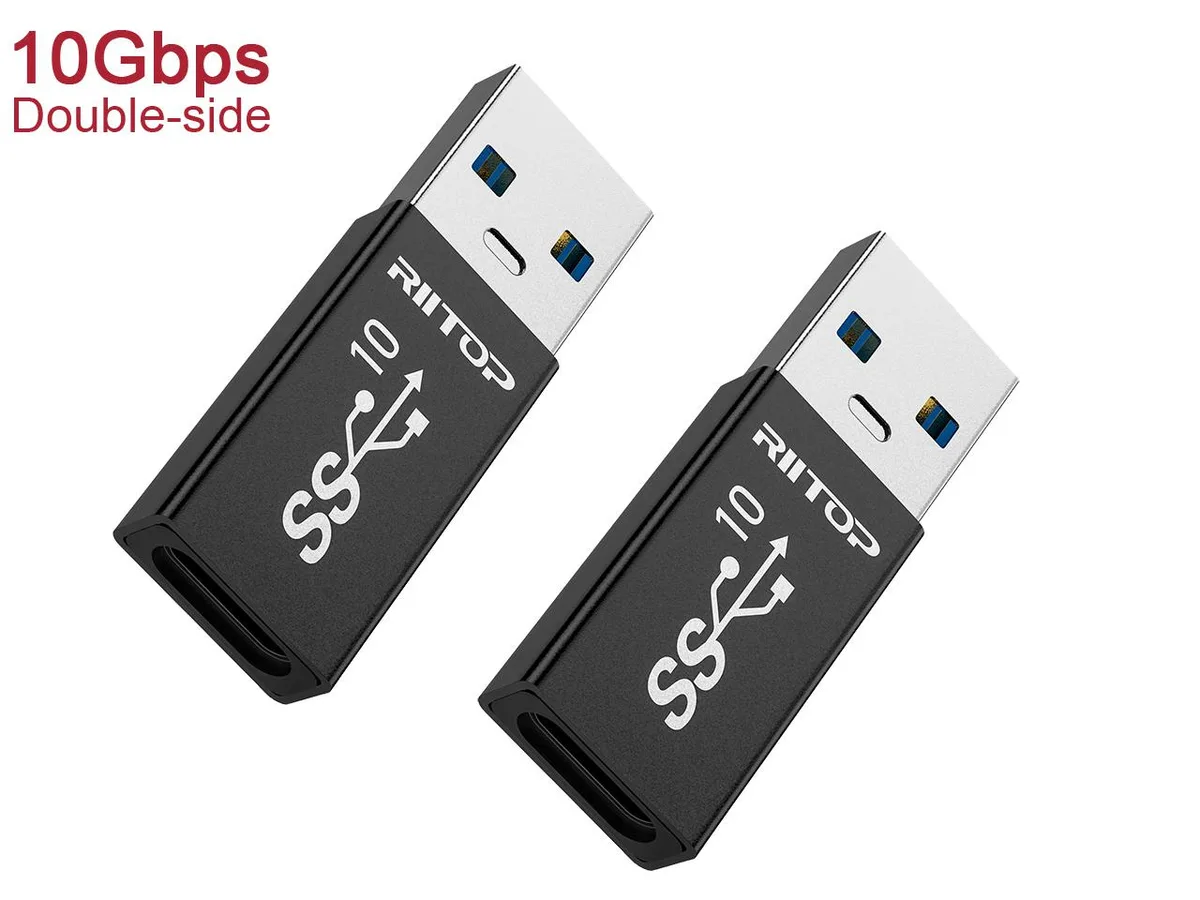 RIITOP RIITOP USB 3.1 A to C Adapter 10Gbps Black 2Pack — product photo