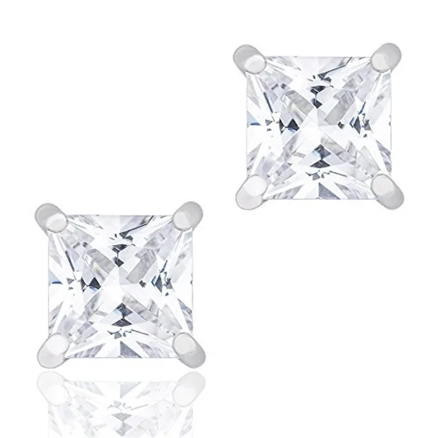 ORROUS &amp; CO ORROUS &amp; CO 18K White Gold Plated Princess Cut Cubic Zirconia Solitaire Stud Earrings 2.00 Carats — product photo