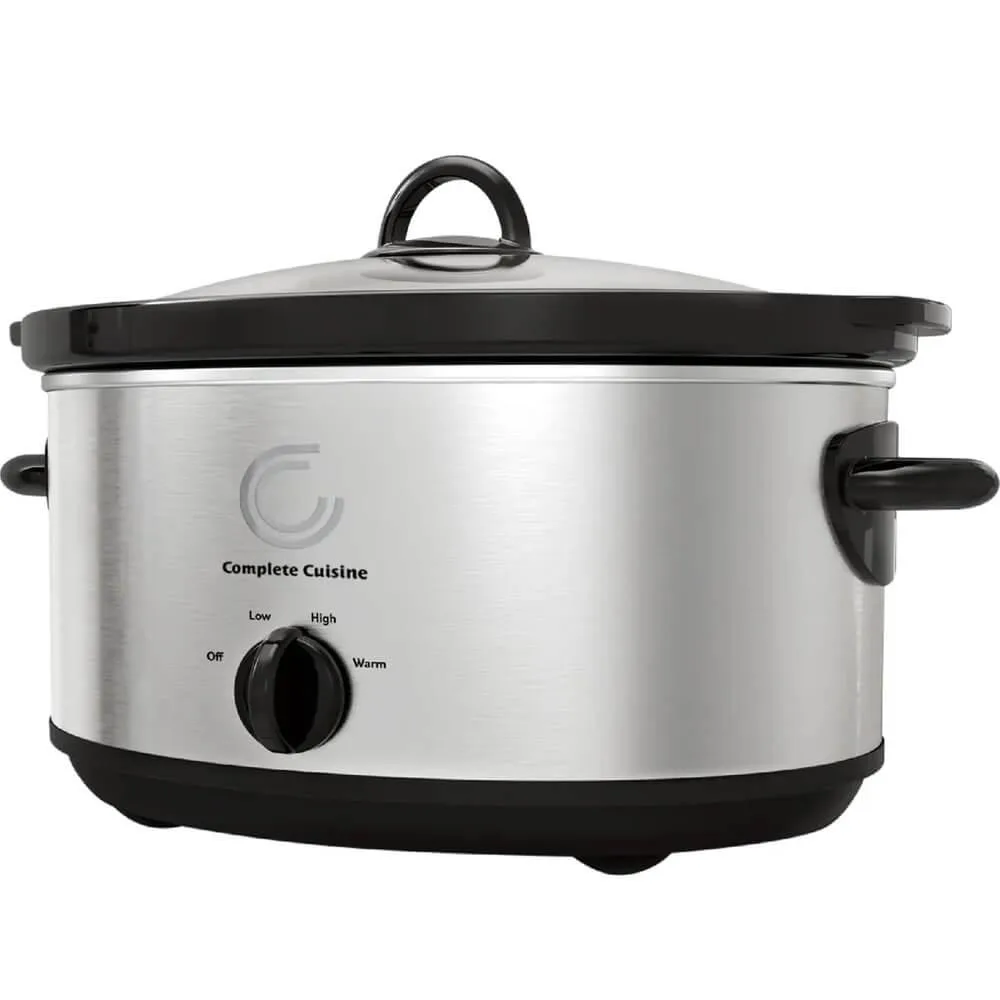 Stainless steel slow cooker with glass lid and ceramic pot