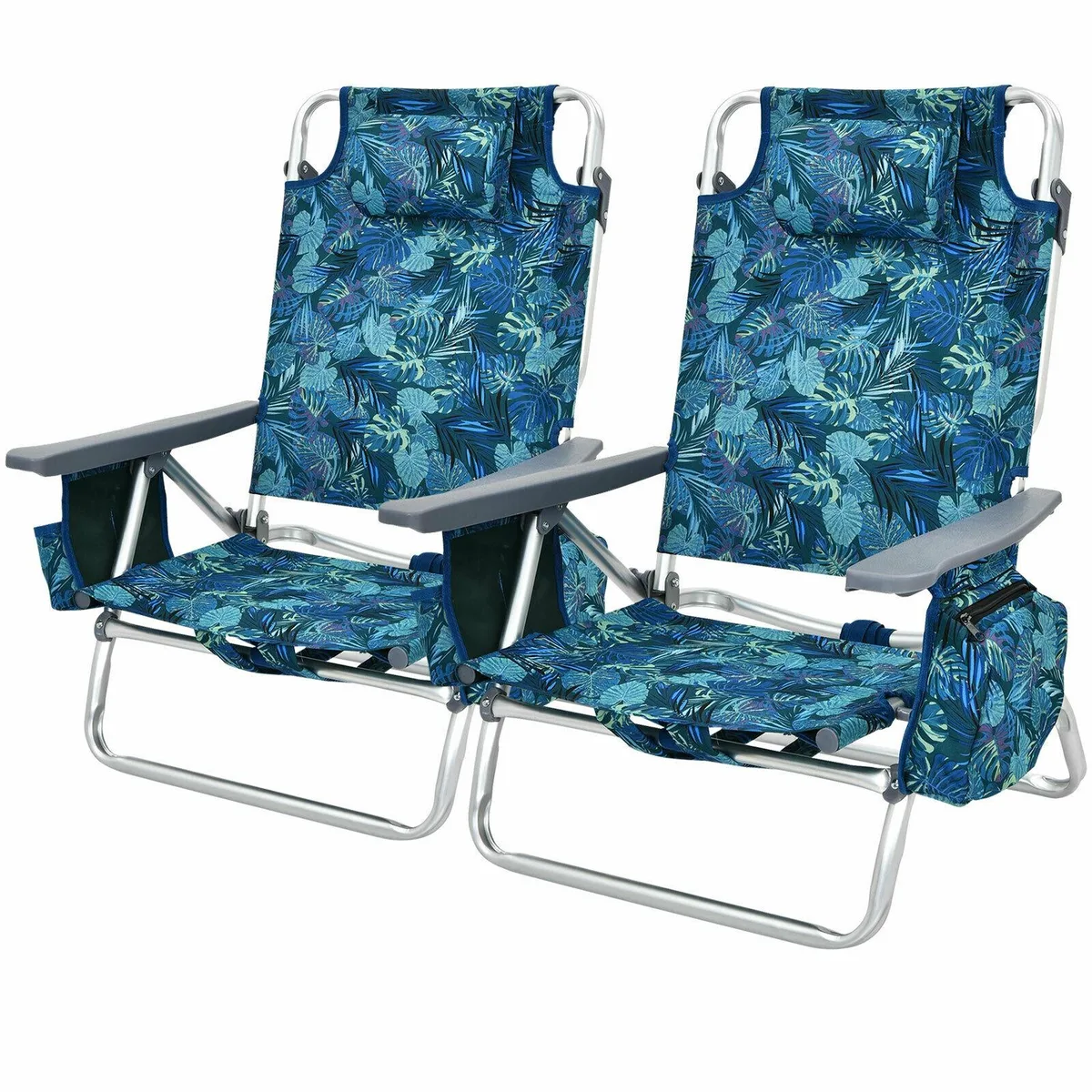 SlickBlue SlickBlue 2-Pack Folding Backpack Beach Chair Navy 5-Position Reclining Patio Furniture — product photo
