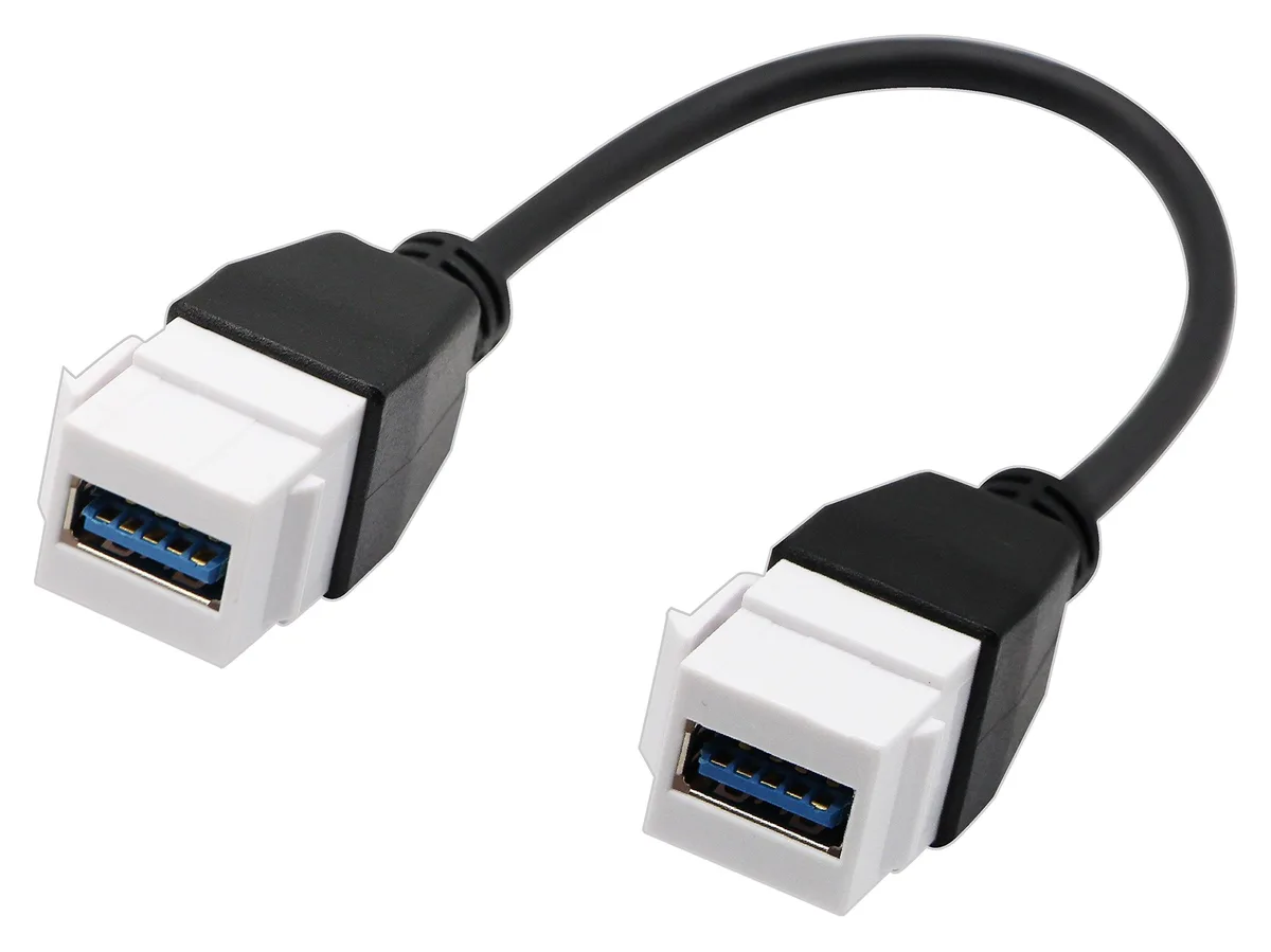 White 22 cm USB 3.0 keystone cable with two black female Type A ports