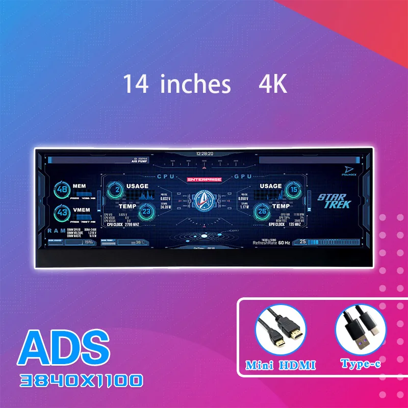 Corn Electronics Corn Electronics Post Monitoring 14" Red ADS 3840 x 1100 60Hz Mini HDMI — product photo