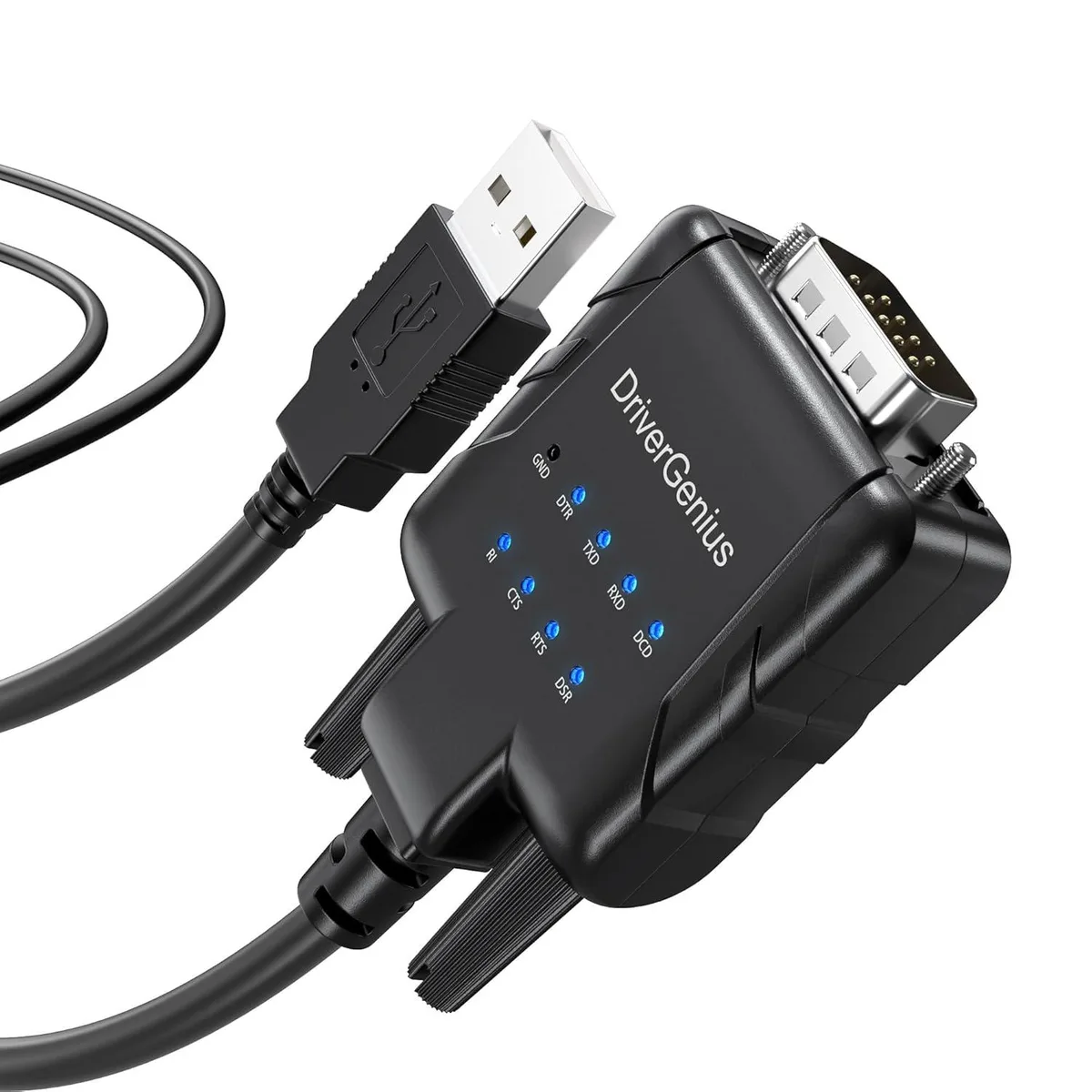 USB-to-DB9 serial cable with nine status LEDs, 3 ft