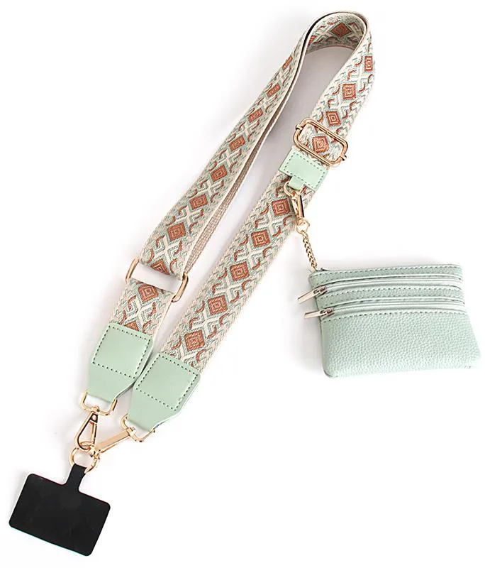 Nakedcellphone Nakedcellphone Crossbody Phone Strap with Zipper Pouch Mint Diamond — product photo