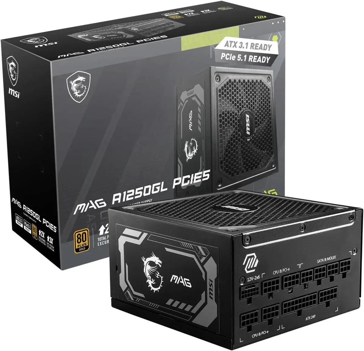 MSI MSI MAG A1250GL PCIE5 1250W power supply — product photo