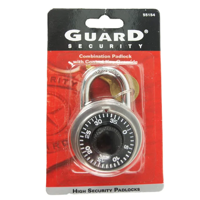 Satin chrome combination padlock with hardened steel shackle and override key