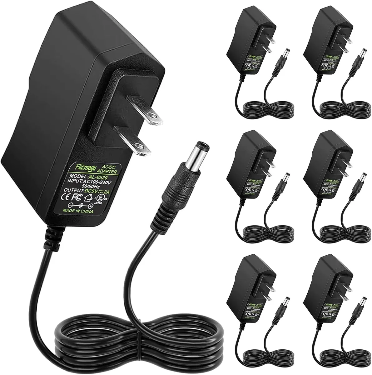 BASEUS BASEUS 5V 2A 10W AC Adapter 6 Pack 5.5x2.5mm 5.5x2.1mm 92cm Cable — product photo