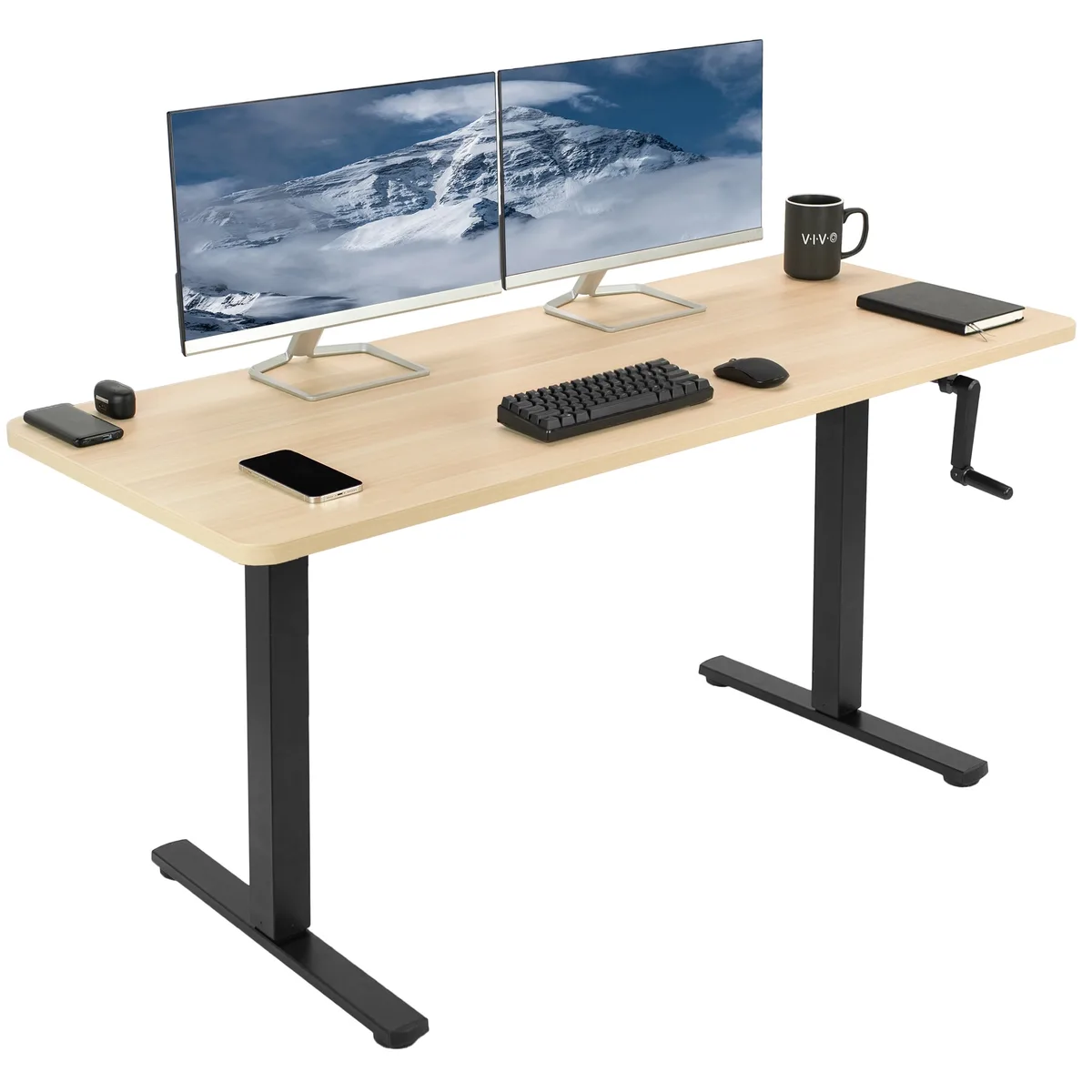 VIVO VIVO Manual Standing Desk 59 x 23.6 Light Wood Black Frame — product photo
