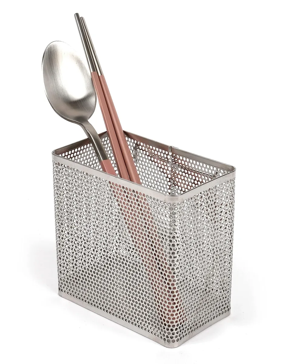 304 Stainless Steel Perforated Utensil Holder with Hooks (Small Rectangle) — product photo
