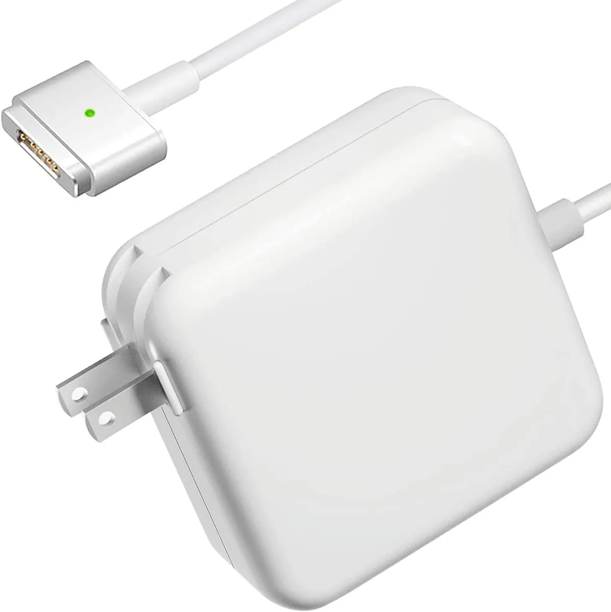 Compact square white AC adapter with T-tip magnetic connector and folding pins
